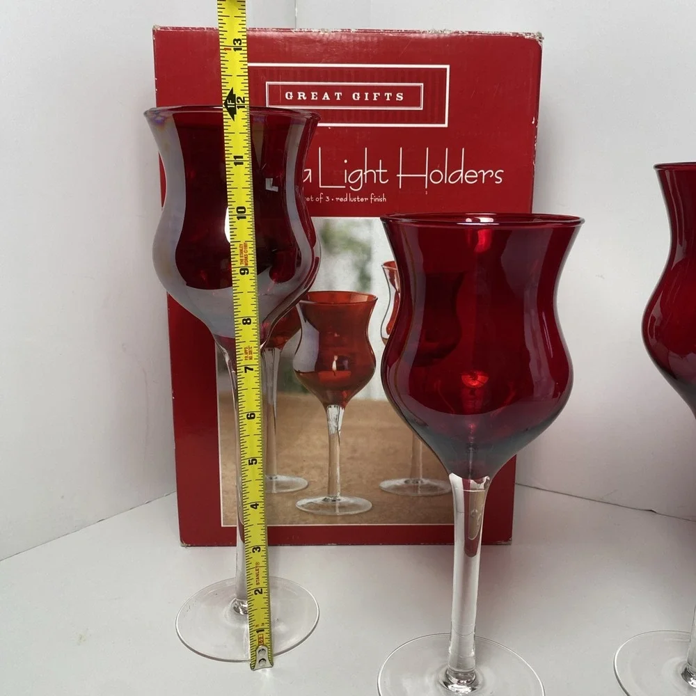VTG Glass Tea, Light Holders Set Of 3 Red‎ Luster Finish RubyRed Christmas Decor
